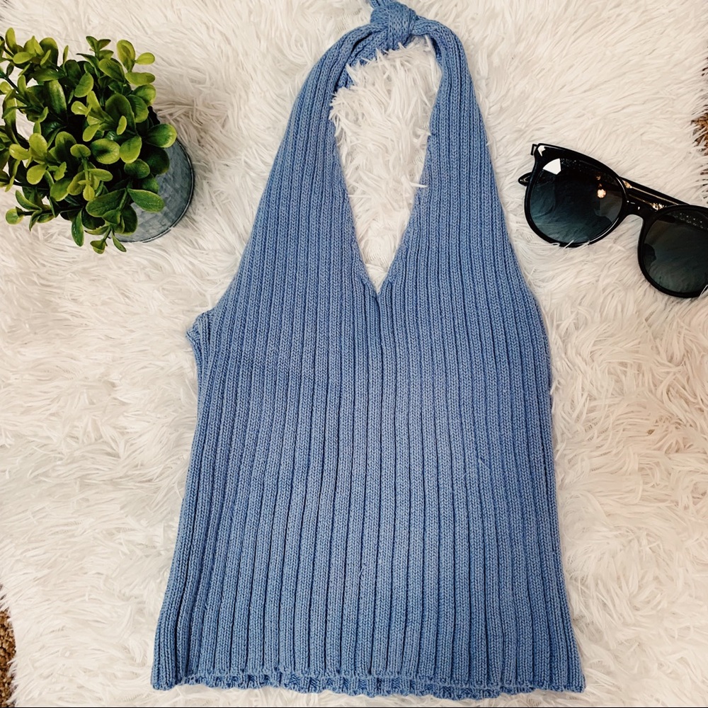 F21 blue halter top